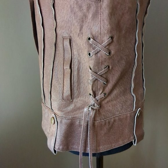 Rudsak 100% Nubuck Leather Biker Moto Jacket Braided Detail Chestnut Brown - Picture 2 of 16